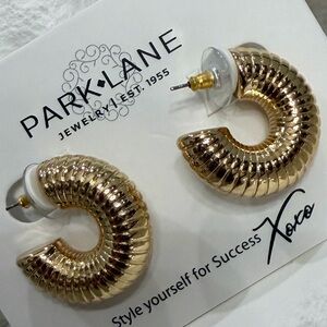 Park Lane Gold Tone Textured Hoop Earrings | Chunky Ribbed Statement Hoops